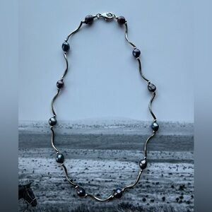 Elegant Silver and Blue Pearl Necklace